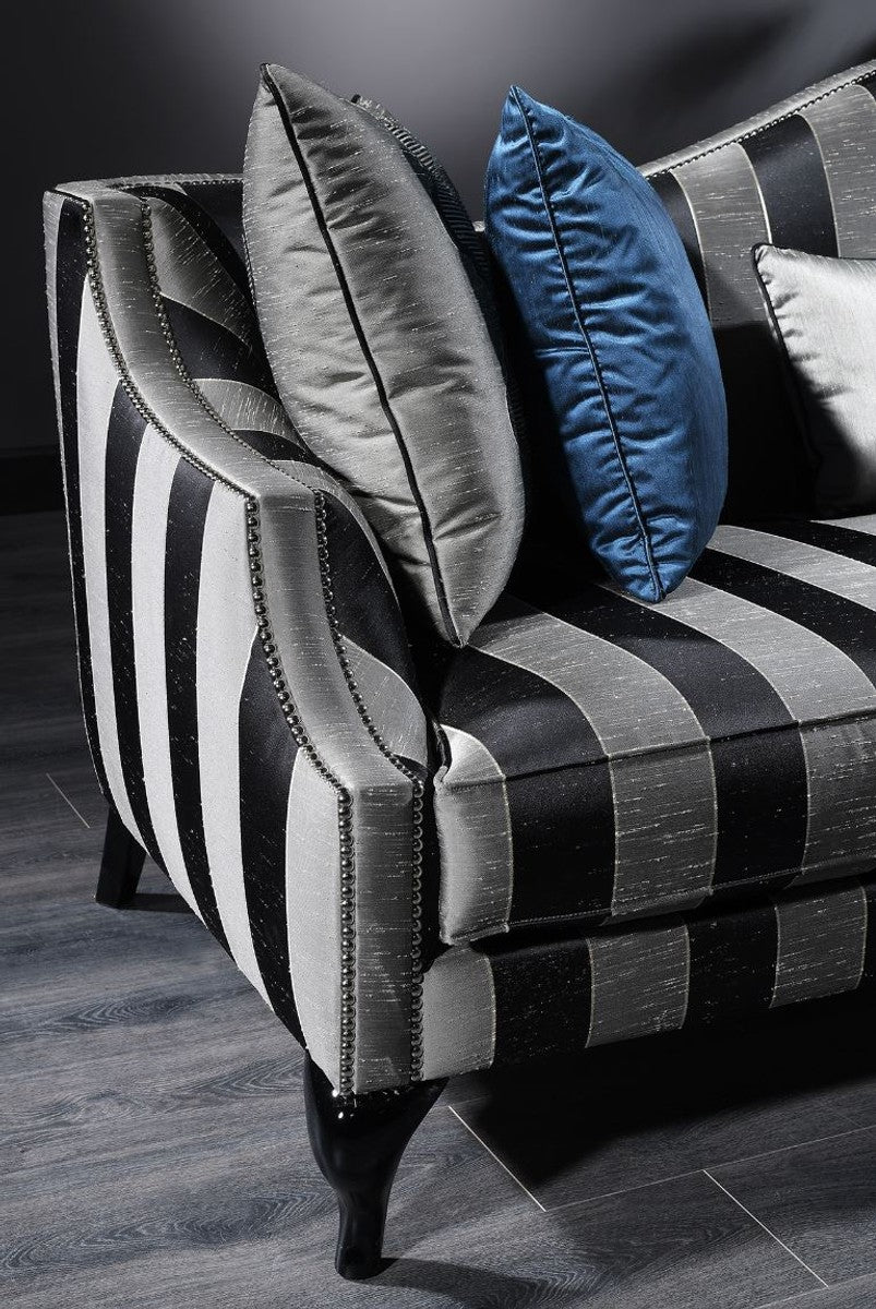 Casa Padrino sof¨¢ barroco de lujo plata / negro 245 x 92 x A. 93 cm - Sof¨¢ de sal¨®n a rayas - Muebles Barrocos