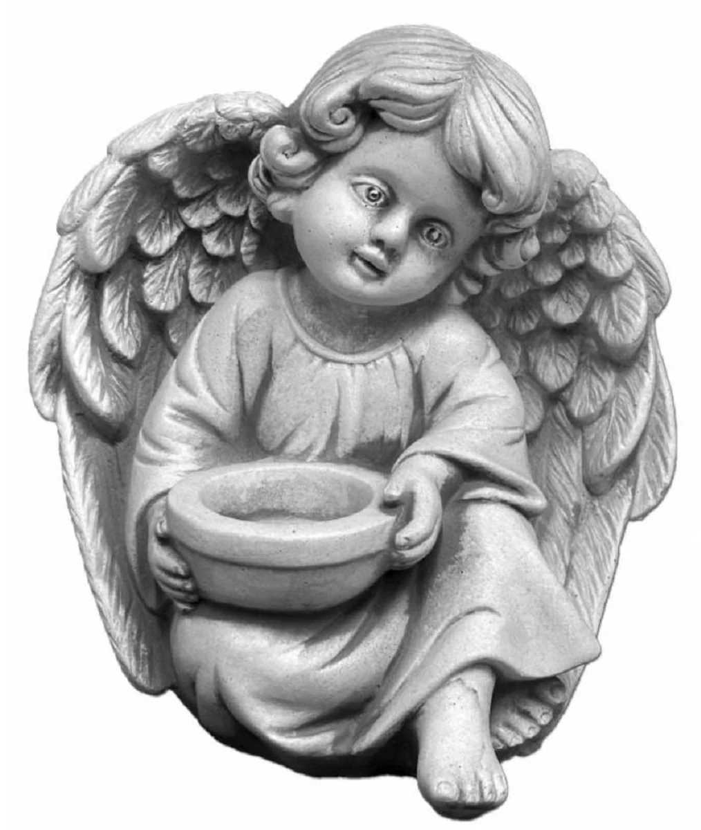 Casa Padrino escultura decorativa Art Nouveau ¨¢ngel con portavela gris 14 x 8 x A. 22 cm - Elegante figura decorativa de piedra - Decoraci¨®n de sal¨®n - Decoraci¨®n de jard¨ªn