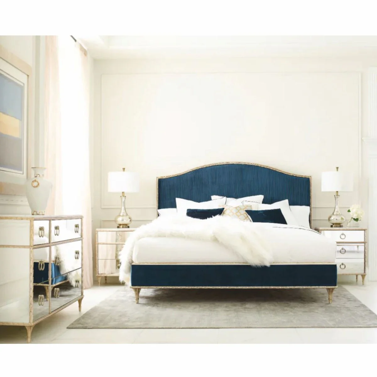 Casa Padrino mesita de noche barroco de lujo blanco / oro Al. 71 cm - Muebles barrocos con espejo