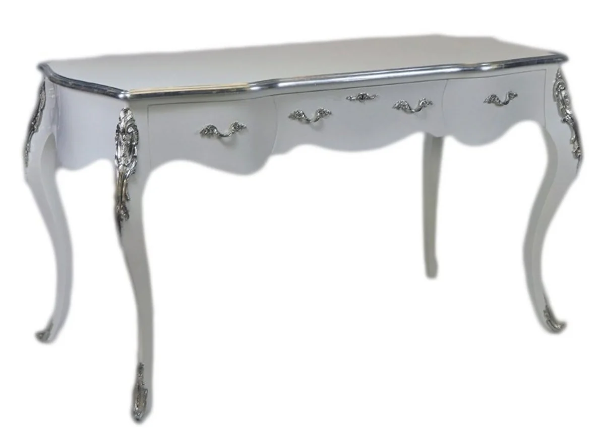 Casa Padrino luxury Baroque Secretary White / Silver 150cm - Desk luxury furniture