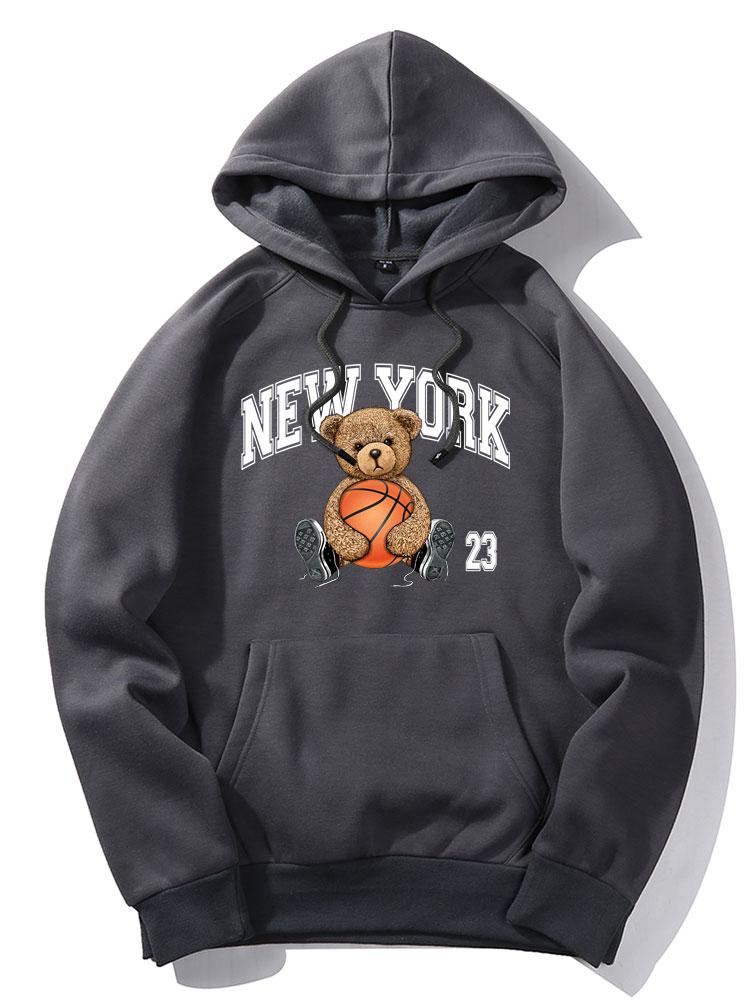 New York Basketball Bear Print Hoodie