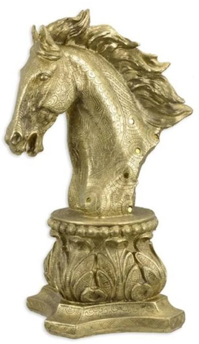 Casa Padrino escultura decorativa de resina sintética cabeza de caballo sobre base barroco oro 17,9 x 22,5 x A. 40,2 cm - Figura decorativa elegante - Decoración Escritorio - Decoración Salón
