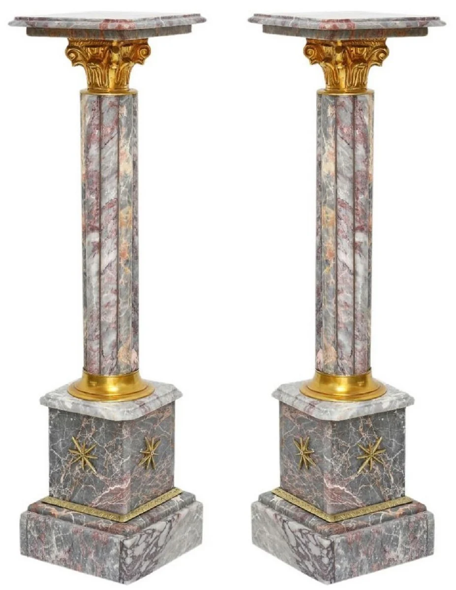 Casa Padrino conjunto de pilares de mármol barroco gris / oro - Magníficos pilares decorativos en estilo barroco - Accesorios decorativos barrocos - Noble y Magnífica