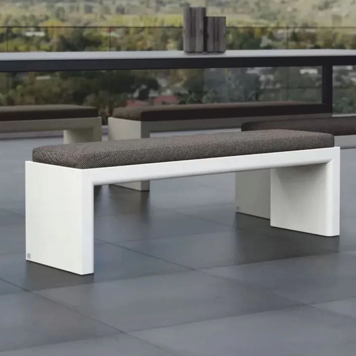 Casa Padrino banco de jard¨ªn de lujo gris oscuro / blanco mate 150 cm - Banco para exterior