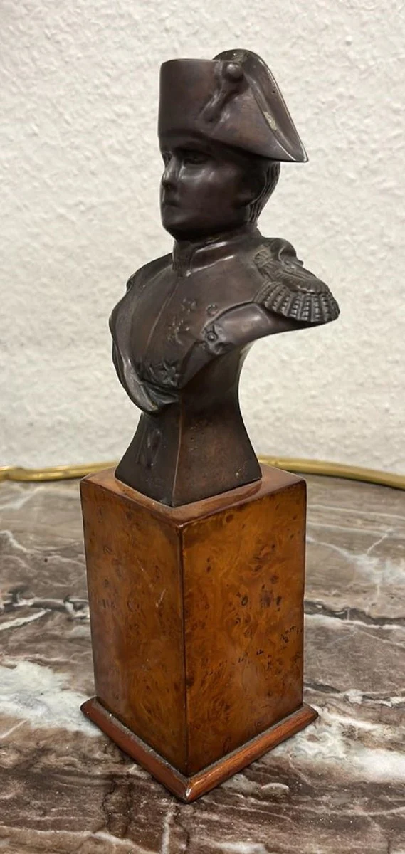 Casa Padrino busto de Napoleón de bronce decorativo de lujo sobre base de madera bronce antiguo / marrón 10 x 7 x A. 24 cm - Figura de bronce - Figura decorativa - Accesorios decorativos