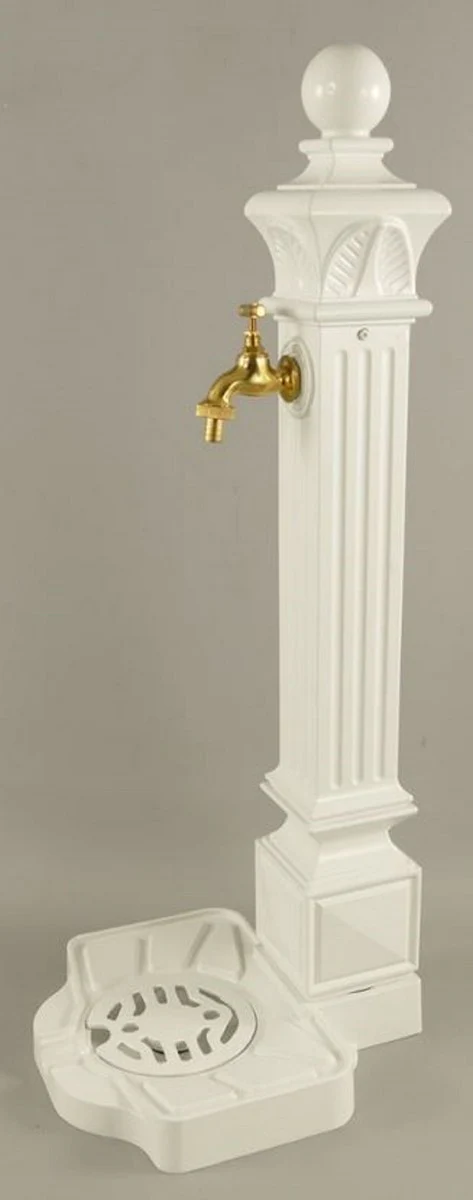 Casa Padrino columna de agua para jard¨ªn Art Nouveau blanco / oro 33 x 29 x A. 83 cm - Bomba de agua nost¨¢lgica de aluminio con grifo de lat¨®n - Accesorios de Jard¨ªn Barrocos y Art Nouveau