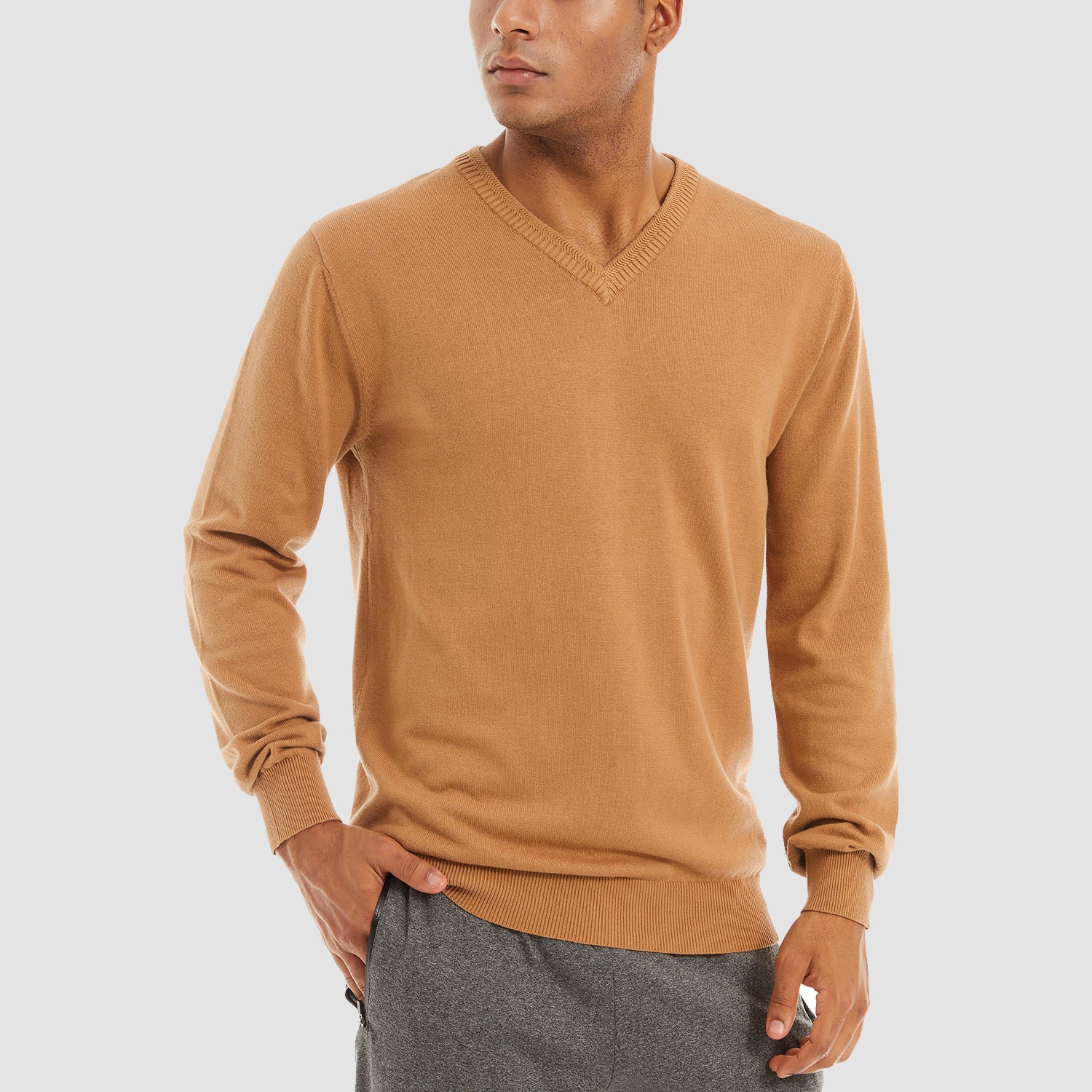 Men's Pullover Sweaters V-Neck Long Sleeve Cotton Sweatshirt