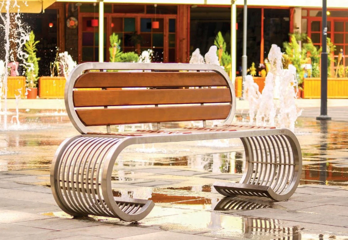 Casa Padrino banco de parque de lujo - Banco urbano con respaldo plata / marr¨®n 190 cm - Muebles de parque y exterior