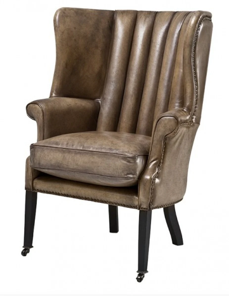Luxury leather wing chair Elegance vintage Chesterfield Olive - Chair with genuine leather