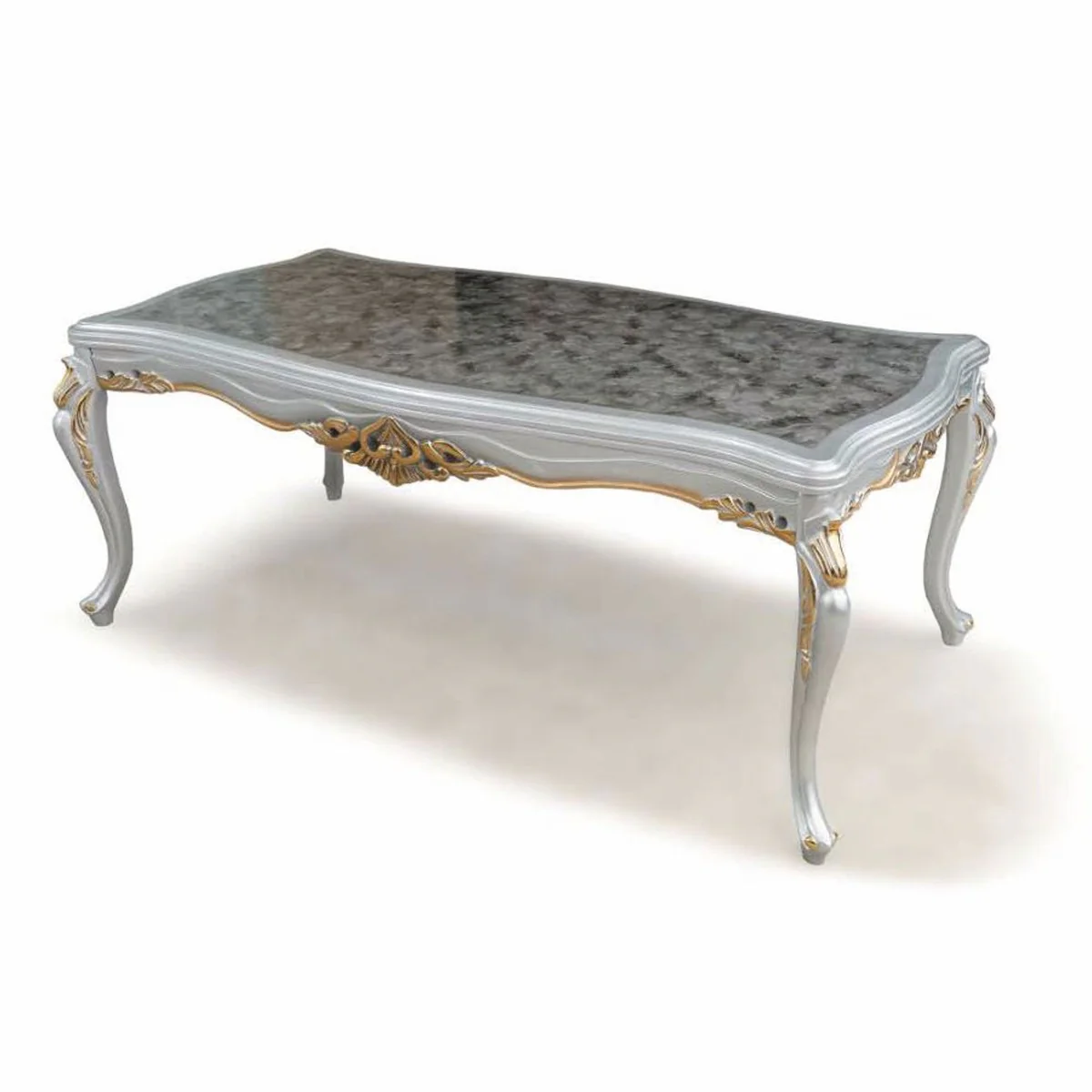 Casa Padrino mesa de comedor barroco de lujo gris / plata / oro 208 cm - Muebles barrocos