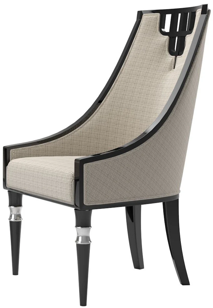 Casa Padrino conjunto de comedor Art Deco de lujo beige / negro / plata - 1 Mesa de Comedor y 6 Sillas de Comedor - Muebles de Comedor Art Deco - Calidad de Lujo