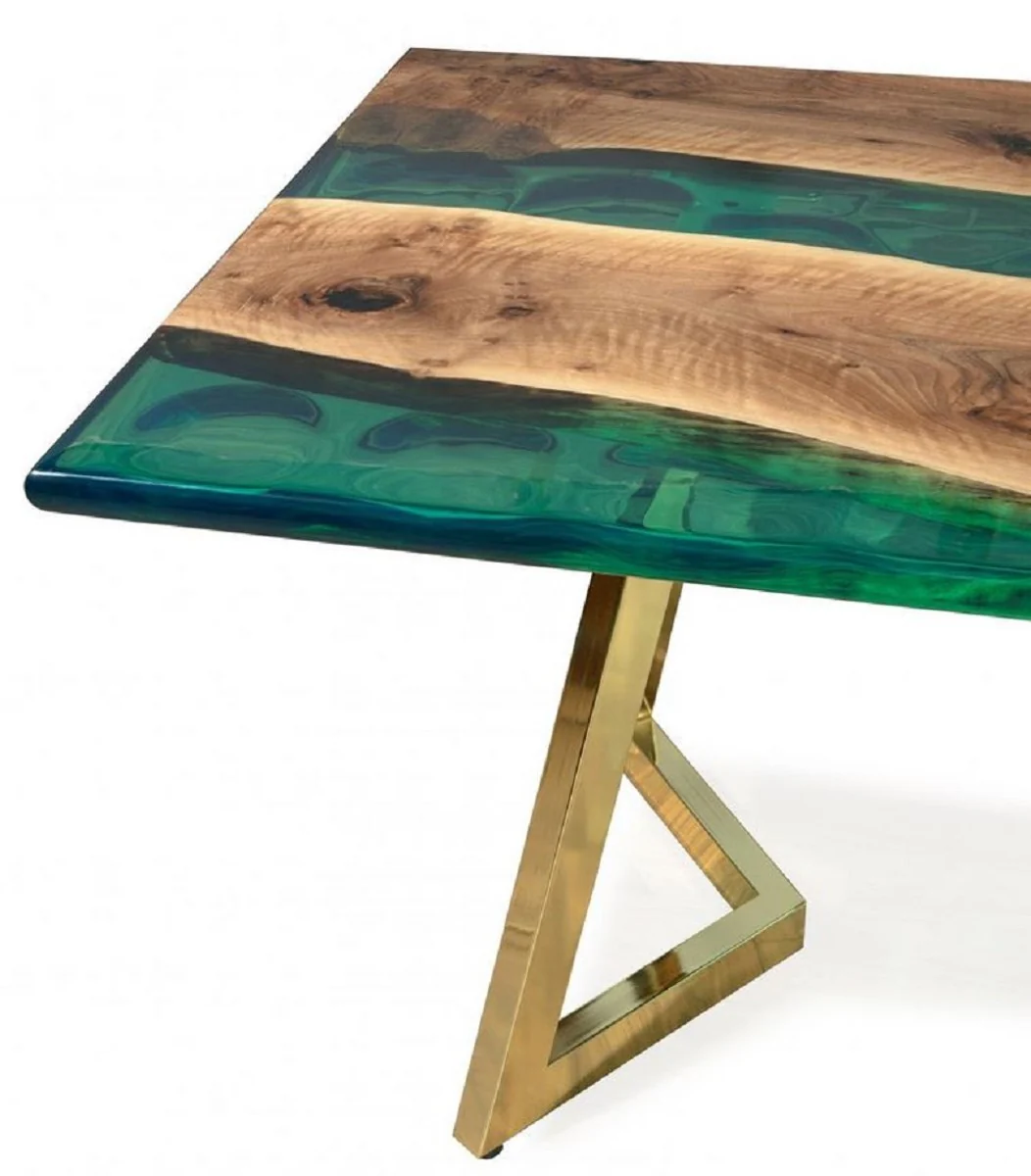 Casa Padrino mesa de comedor de lujo marr¨®n / verde / oro 210 x 100 x A. 76 cm - Mesa de cocina rectangular con resina epoxi - Muebles de comedor - Muebles de resina epoxi - Muebles de lujo