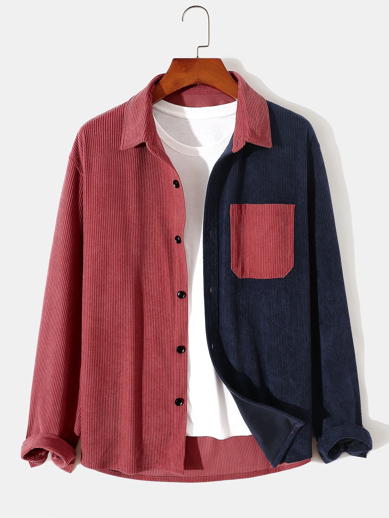Long Sleeve Two Tone Corduroy Overshirt