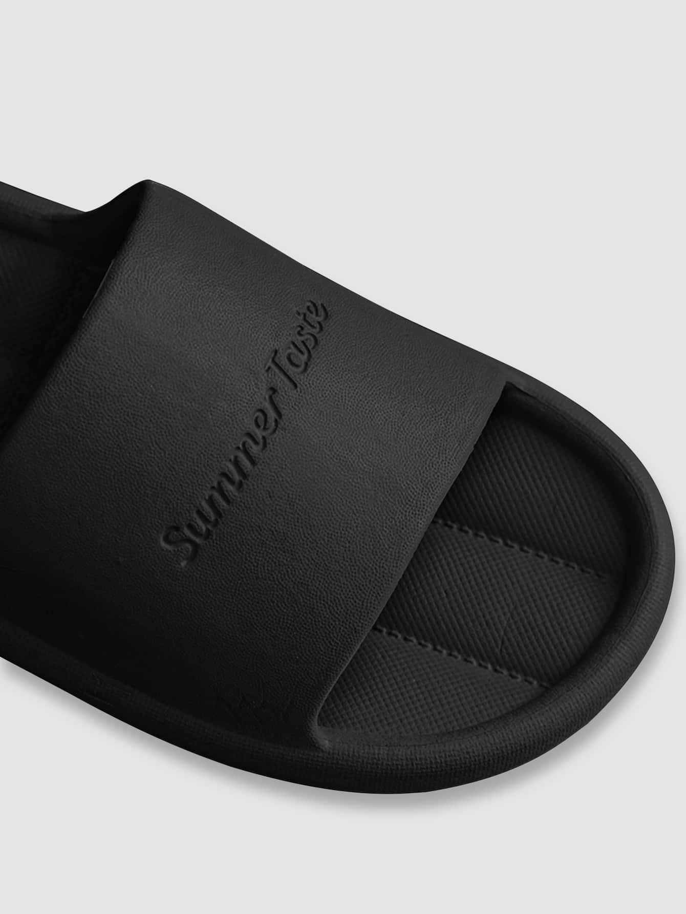 Cool Black Slippers For Women, Letter Embossed Slides