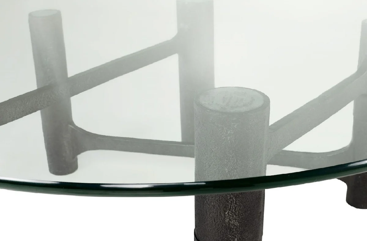 Casa Padrino mesa de centro de lujo negro antiguo ? 110 x A. 40,5 cm - Mesa de sal¨®n redonda de aluminio con tapa de vidrio - Muebles de sal¨®n - Muebles de lujo - Interiores de lujo