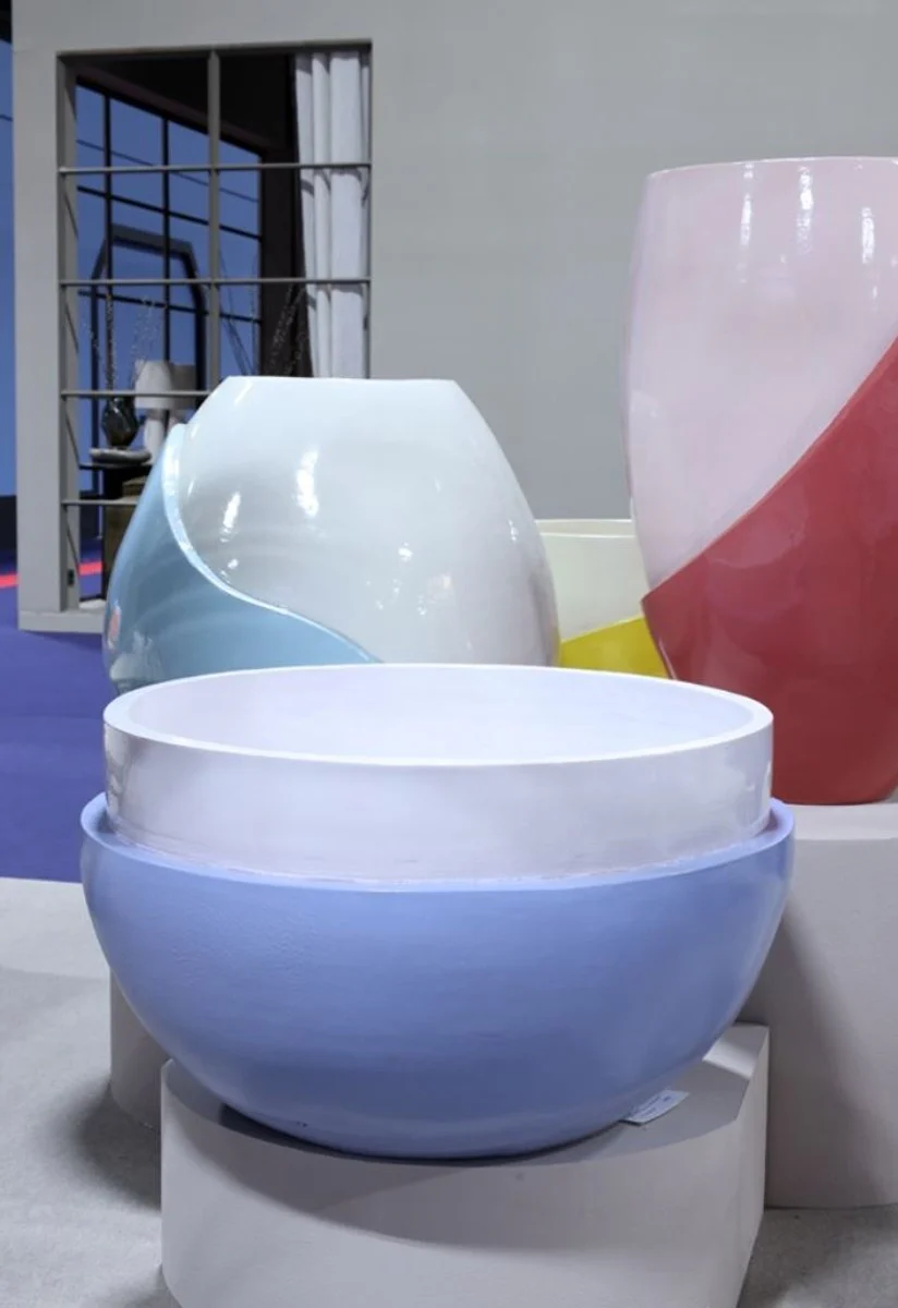 Casa Padrino maceta de cer¨¢mica de lujo azul claro / blanco ? 75 x A. 45 cm - Decoraci¨®n de jard¨ªn