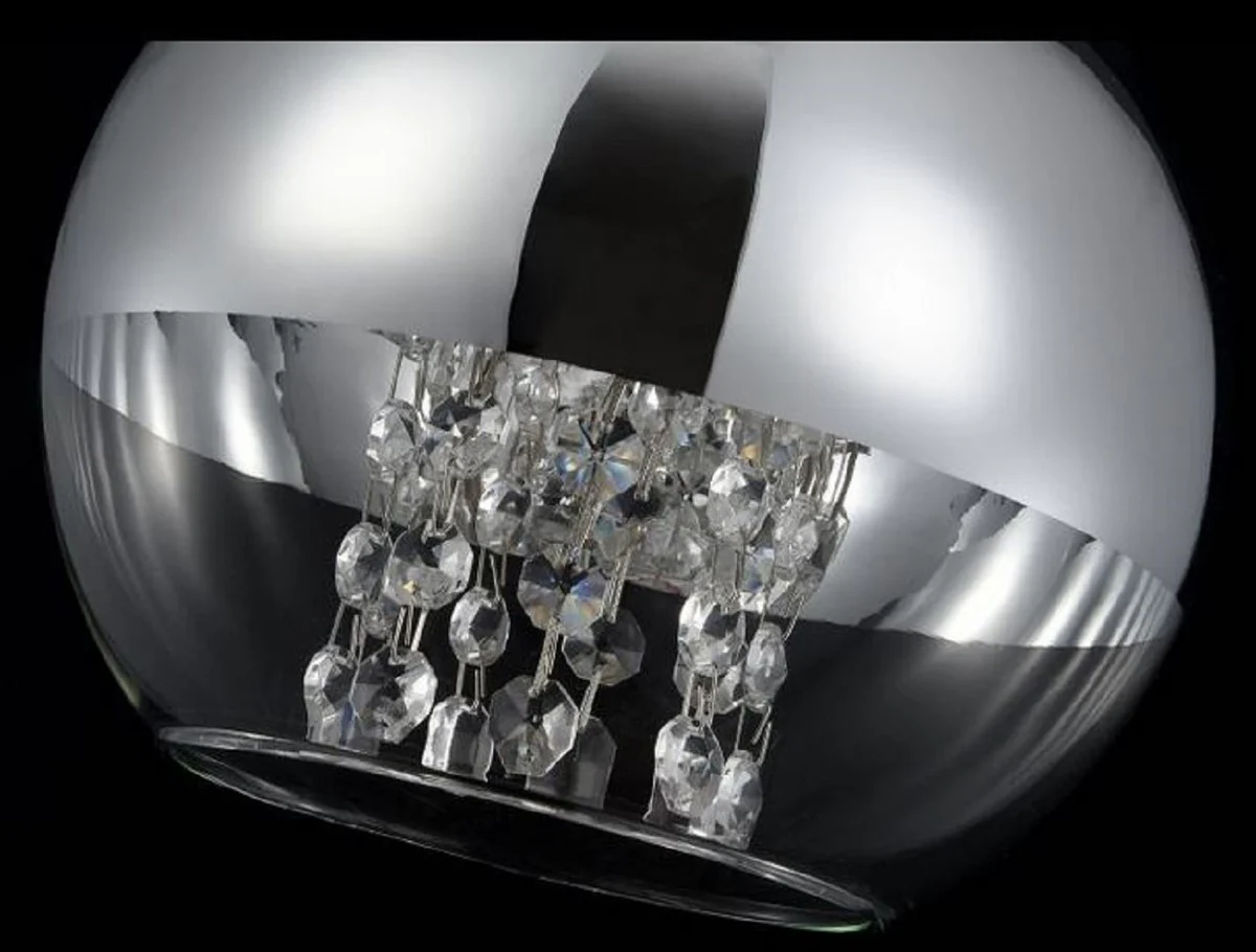 Casa Padrino lámpara colgante plata Ø 20 x H. 17,5 cm - Lámpara Colgante con Pantalla Redonda y Colgantes de Cristal de Primera Calidad