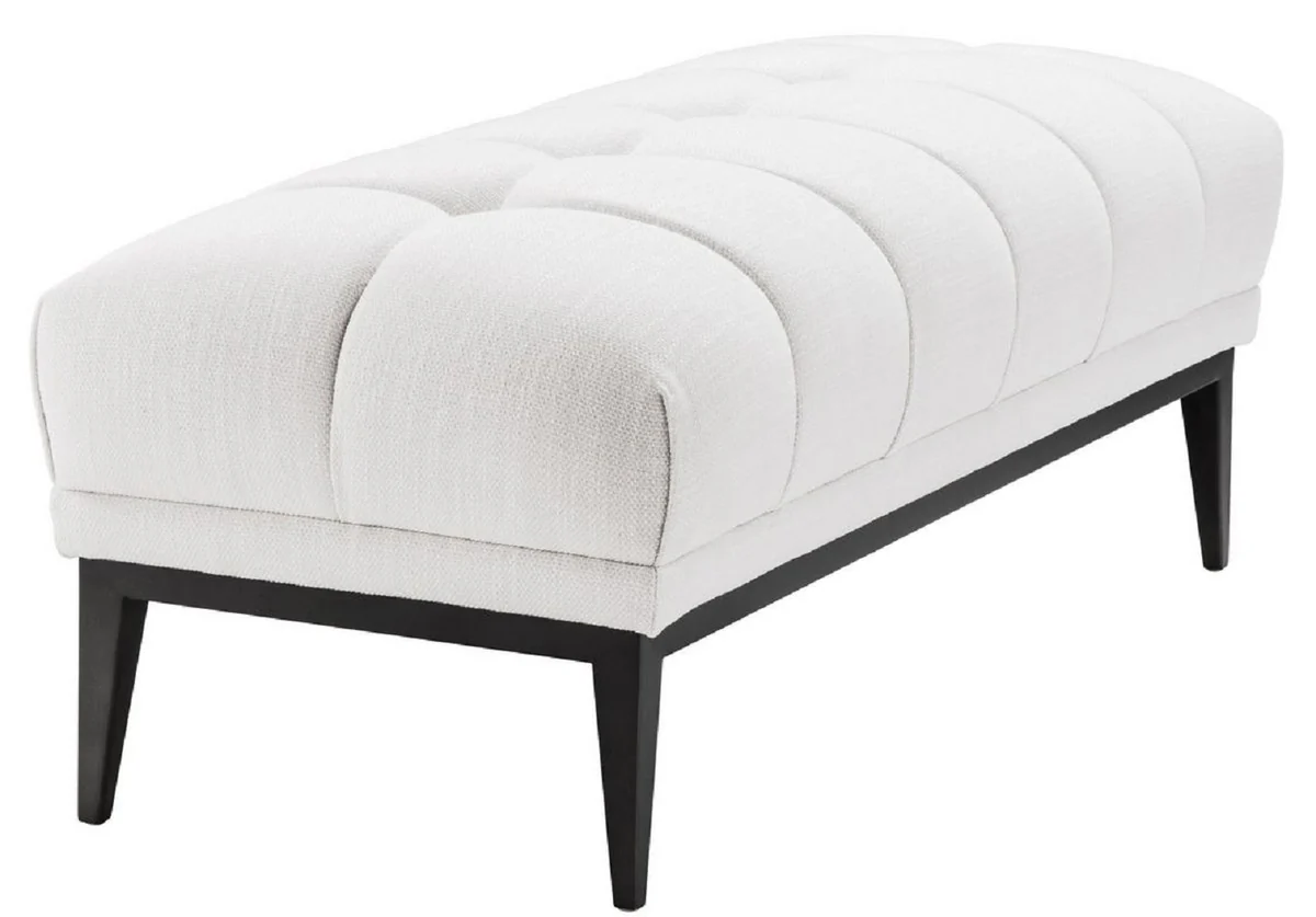Casa Padrino banco de lujo blanco / negro 124 x 53 x H. 44 cm - Banco Tapizado con Patas de Acero Inoxidable - Muebles de Sala