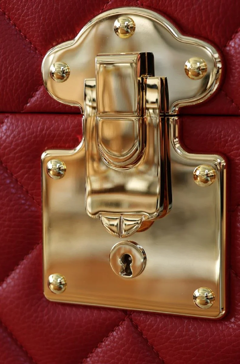 Casa Padrino maleta de lujo de cuero genuino rojo / oro 100 cm - Hecho en Italia