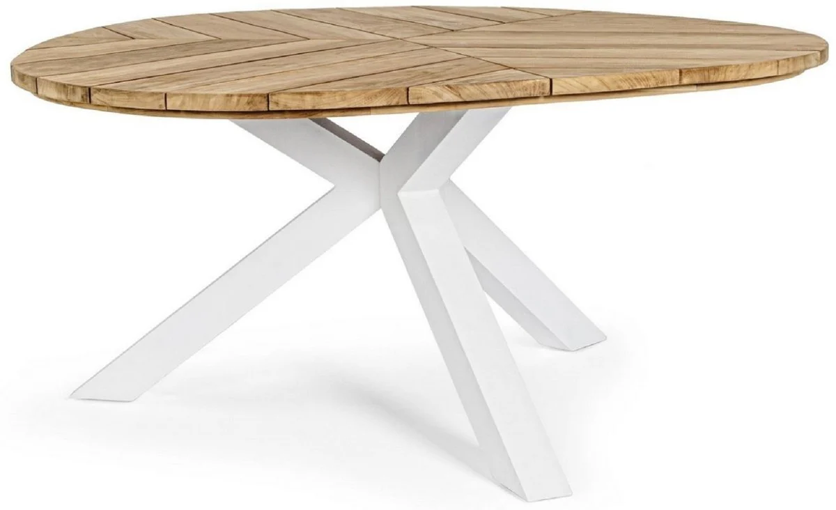 Casa Padrino mesa de jard¨ªn de lujo natural / blanco ? 160 x A. 77 cm - Mesa de comedor de jard¨ªn con tapa de teca y patas de aluminio - Mesa de jard¨ªn y terraza - Muebles de jard¨ªn y terraza de lujo
