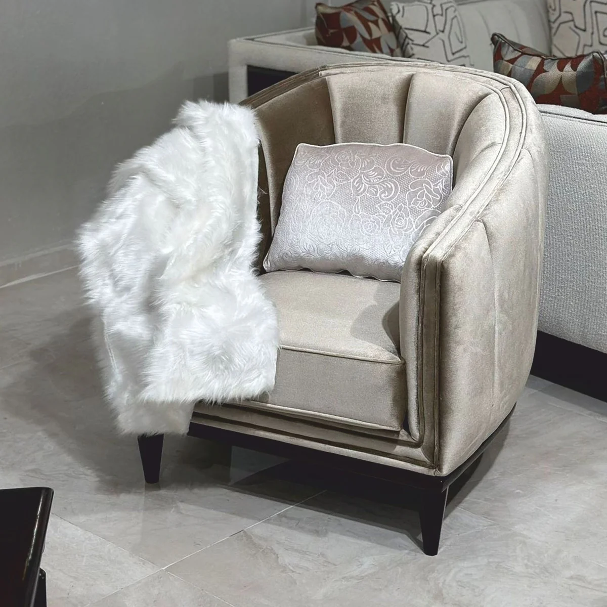 Casa Padrino sill¨®n Art Deco de lujo en terciopelo verde oliva / marr¨®n oscuro - Muebles de sal¨®n