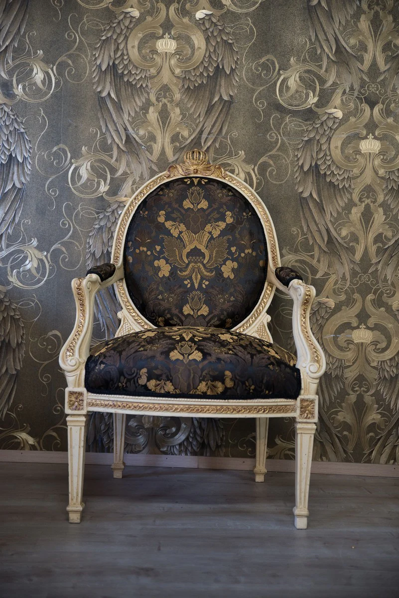 Pompöös by Casa Padrino baroque living room set cream / olive with a golden pattern - Pompöös baroque living room furniture designed by Harald Glööckler