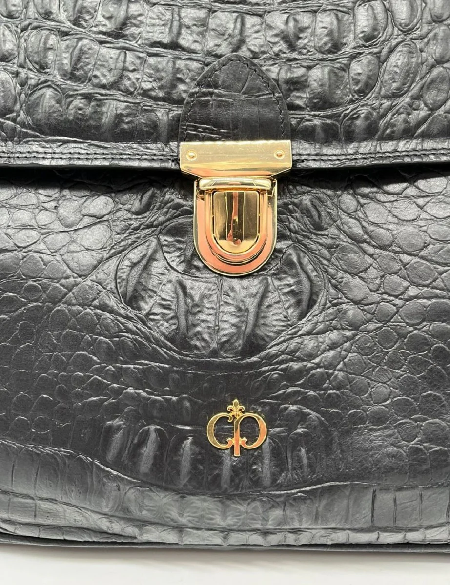 Casa Padrino malet¨ªn de lujo para hombre de cuero genuino con aspecto de cocodrilo negro / oro 42 cm - Hecho en Italia