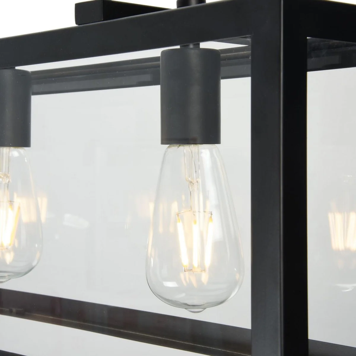 Casa Padrino Hanging Lamp Black 91.5 x 17.6 x H. 29.1 cm - Hanging Lamp with Forged Frame and Bordered Glass