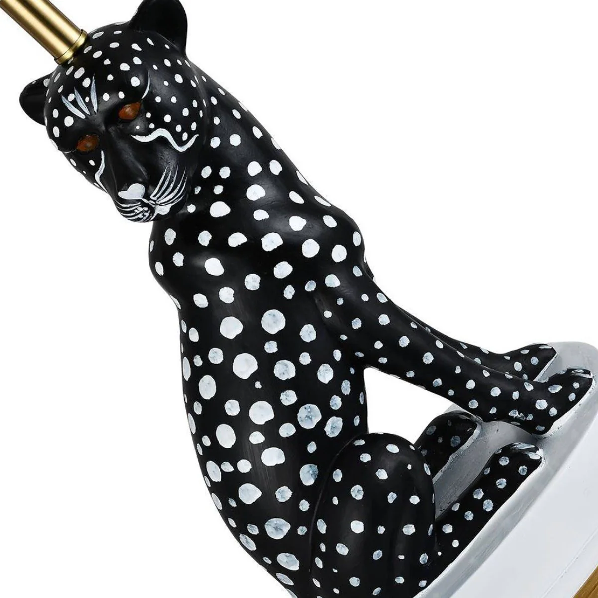 Casa Padrino lámpara de mesa de cerámica de lujo puma gato negro / blanco / oro Ø 38 x A. 72 cm - Lámpara de escritorio de cerámica con pantalla redonda - Luces de cerámica de lujo