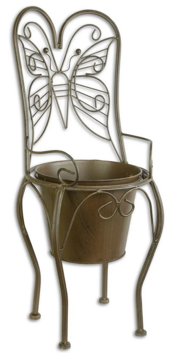 Casa Padrino Maceta de Flores Art Nouveau Marrón 24,1 x 25,5 x H. 59 cm - Macetero de Metal en Diseño de Silla de Jardín - Decoración de Jardines y Terrazas