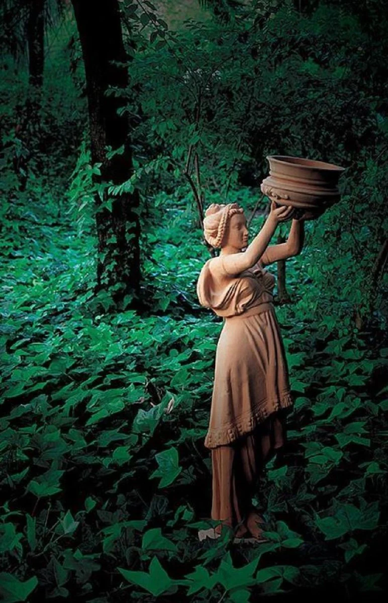 Casa Padrino escultura decorativa Art Nouveau de lujo mujer con maceta terracota A. 140 cm - Magnífica estatua de cerámica - Figura decorativa hecha a mano - Accesorios de Decoración Jardín y Terraza