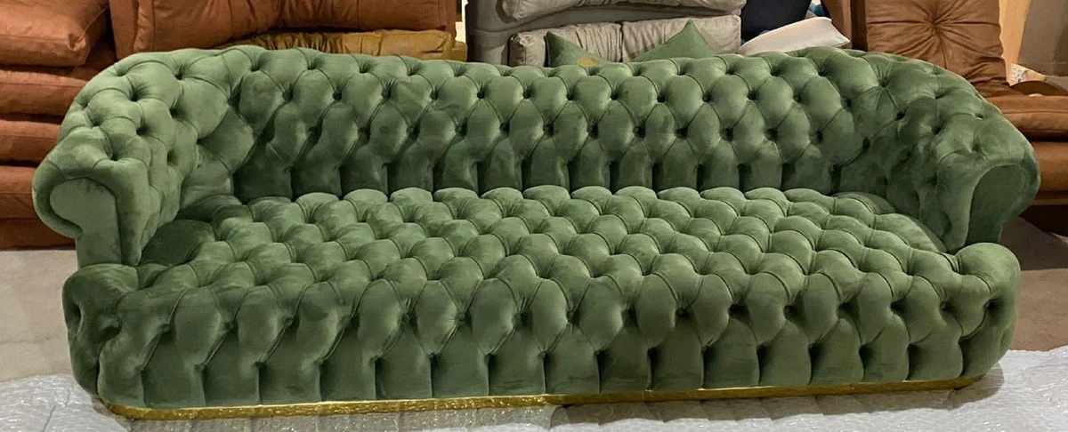 Casa Padrino sof¨¢ Chesterfield de lujo verde / oro 270 x 85 x A. 85 cm - Sof¨¢ de sal¨®n - Muebles de sal¨®n - Muebles Chesterfield - Muebles de lujo - Interior de sal¨®n