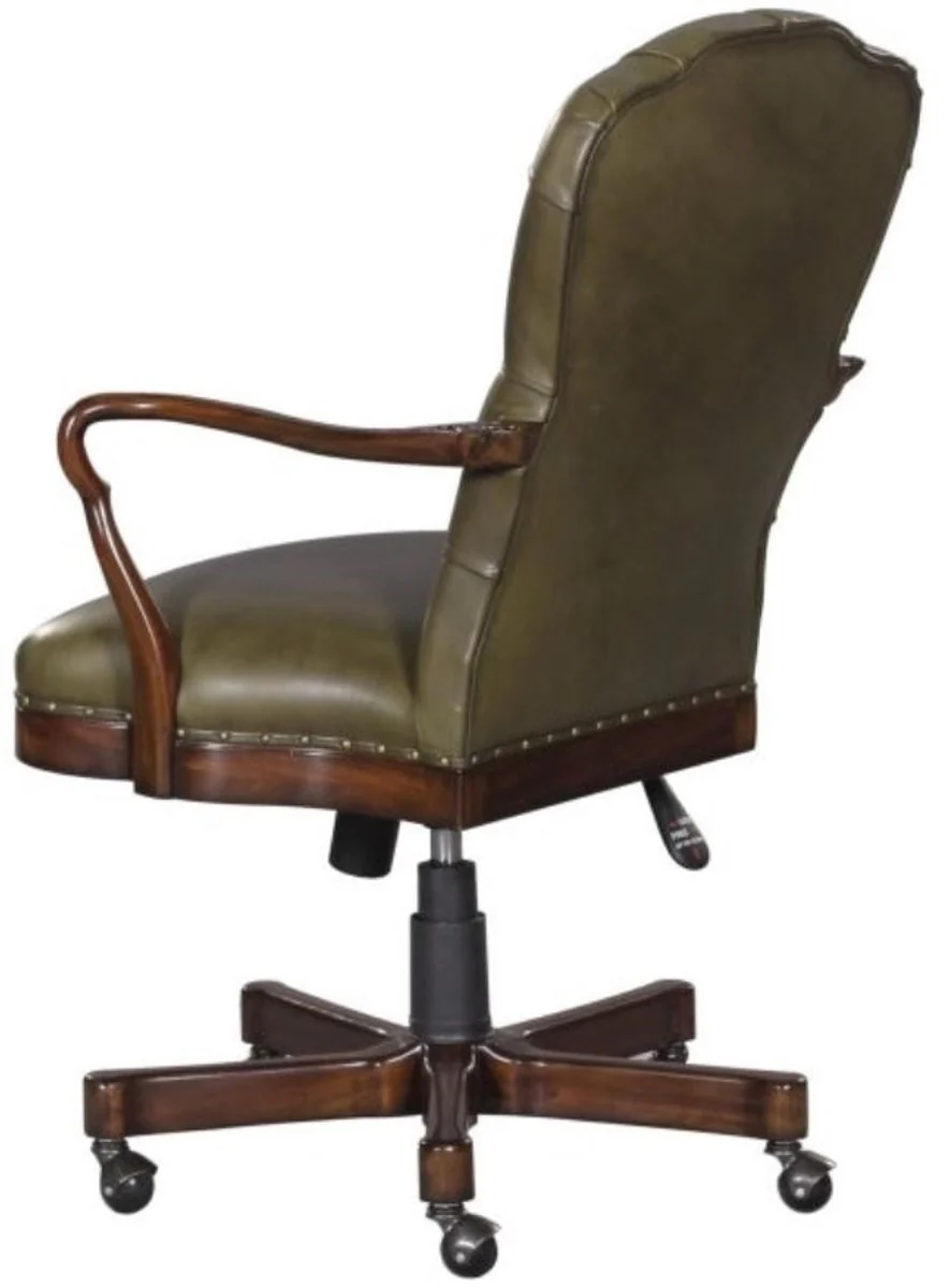 Casa Padrino silla de oficina de cuero genuino marr¨®n / verde 63 x 68 x H. 102 cm - Silla Giratoria de Lujo