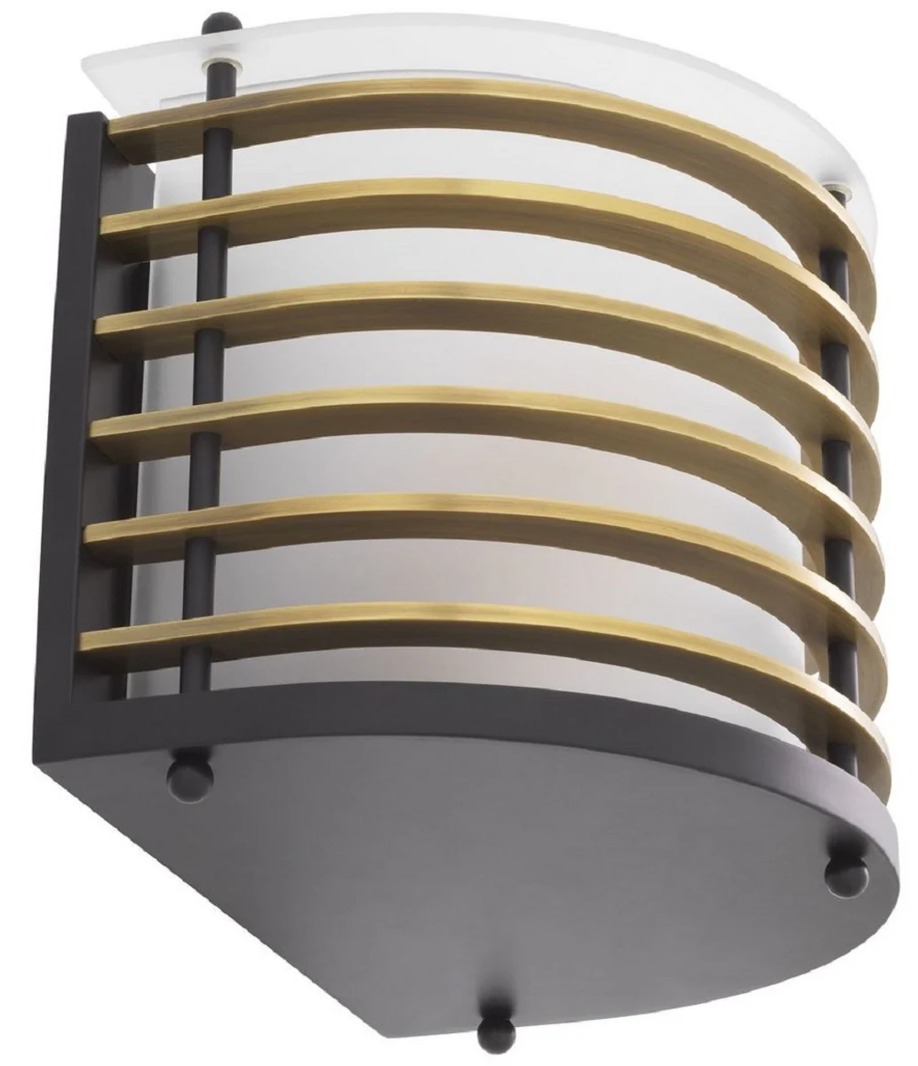 Casa Padrino lámpara de pared de lujo latón antiguo / negro 26,5 x 19 x A. 22,5 cm - Aplique semicircular de cobre con cristal esmerilado - Aplique para Hotel y Restaurante