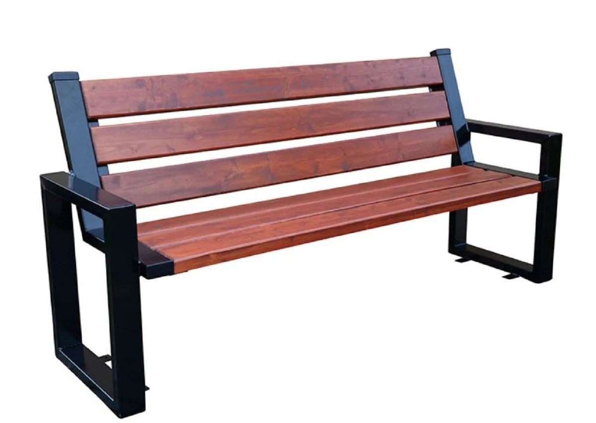 Casa Padrino Banco de Jardín de Lujo Marrón Oscuro / Negro 150 x 40 x H. 90 cm - Banco Moderno con Reposabrazos