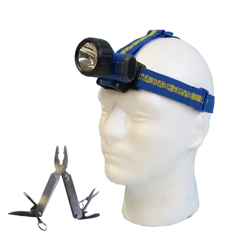 Pack linterna FRONTAL + ALICATES herramienta multiusos
