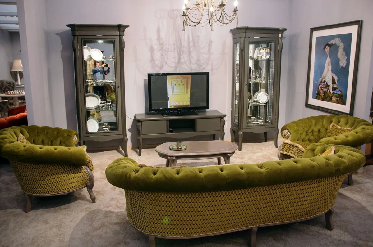 Casa Padrino vitrina barroco de lujo gris - Magn¨ªfica vitrina de madera maciza con puerta de vidrio y estantes de vidrio - Muebles barrocos hechos a mano - Noble y Magn¨ªfico