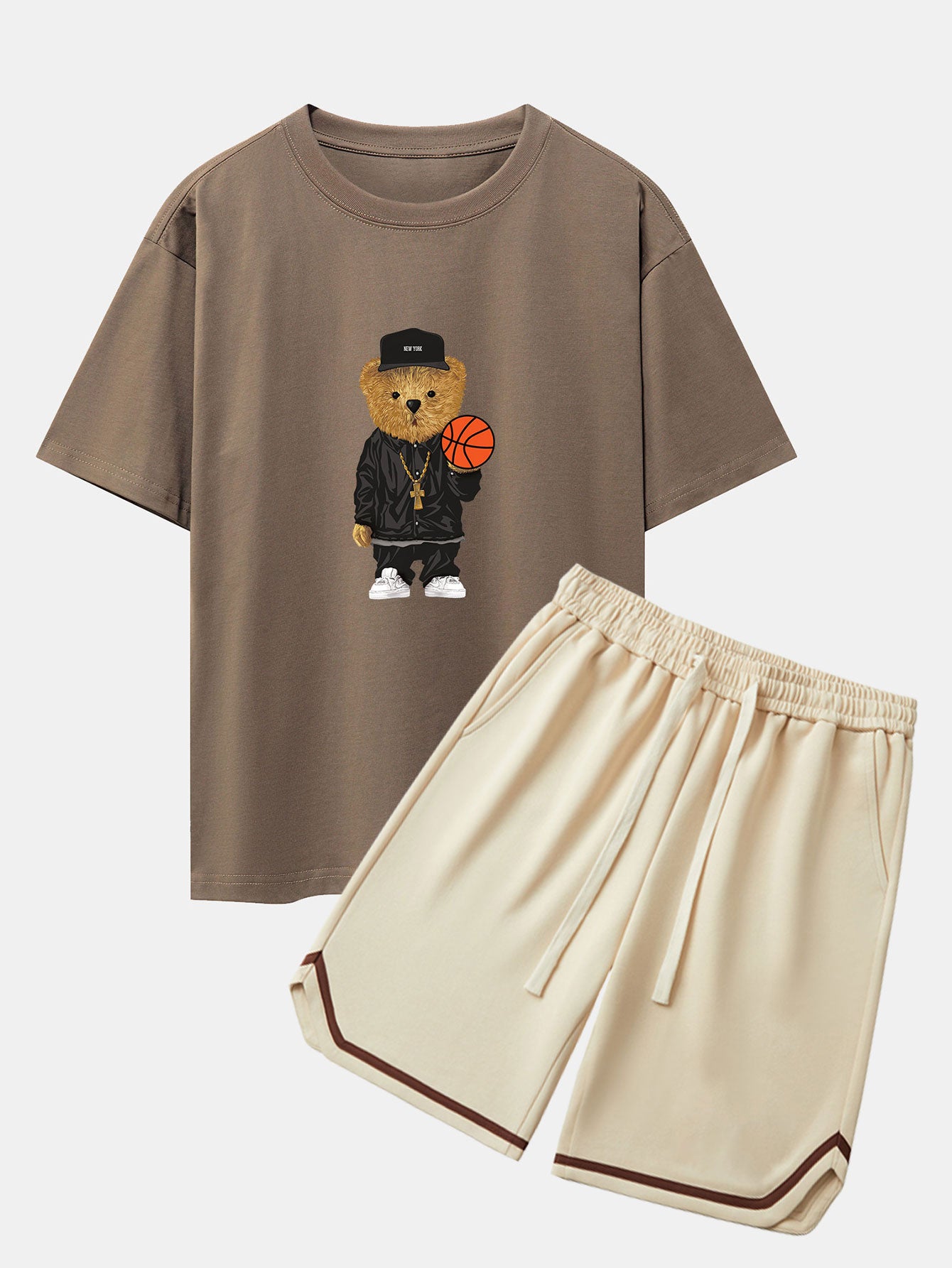 Basketball Bear Print Drop Shoulder Oversize T-Shirt & Jersey Basketball Shorts