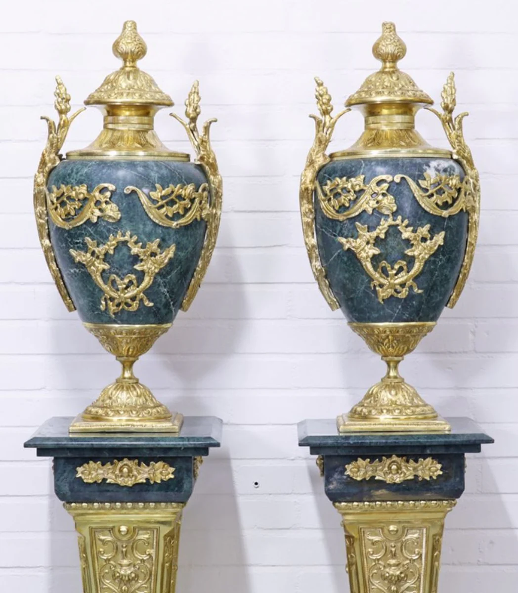 Casa Padrino baroque vases with marble pillars set blue / gold 30 x 30 x H. 180 cm - Noble & Sumptuous