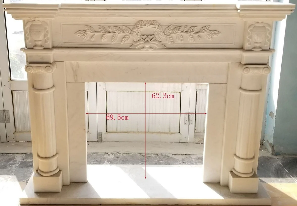 Casa Padrino marco de chimenea barroco de lujo blanco 140 x 35 x A. 110 cm - Magn¨ªfico marco de chimenea de m¨¢rmol de alta calidad - Accesorios decorativos en estilo barroco