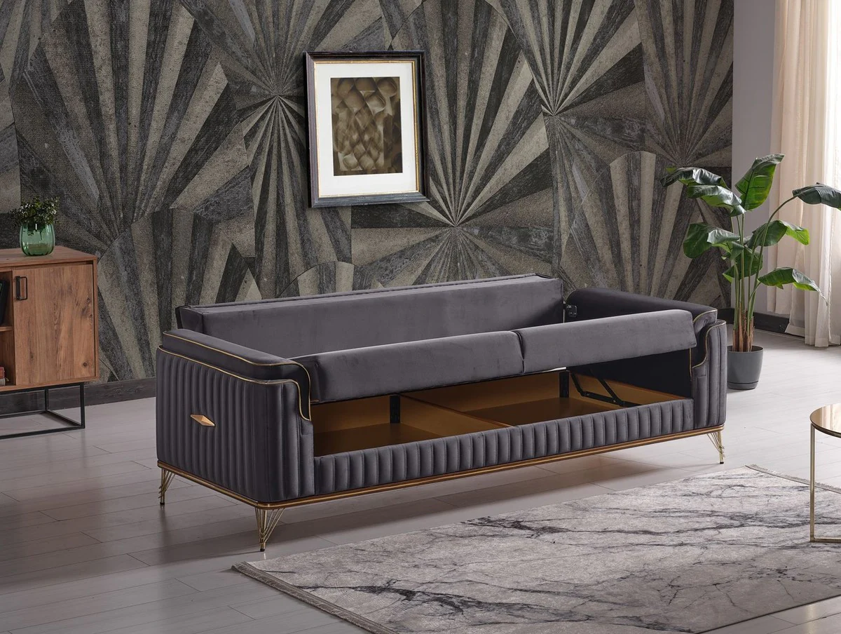 Casa Padrino sof¨¢ cama de lujo gris oscuro / marr¨®n / oro 228 x 94 x A. 88 cm - Sof¨¢ de sal¨®n con 3 almohadas - Muebles de sal¨®n de lujo