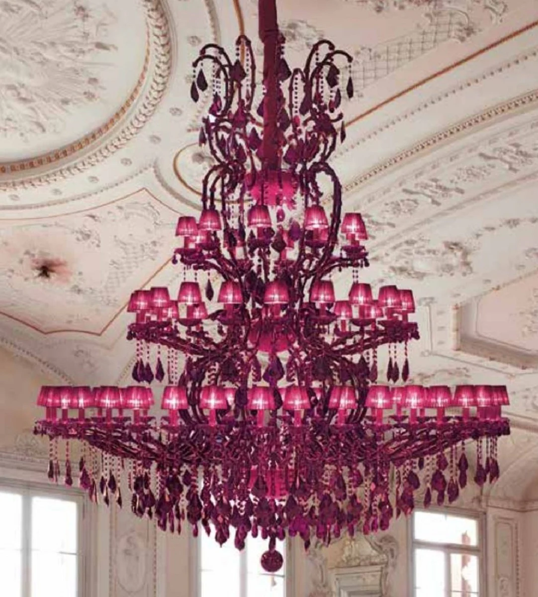 Casa Padrino araña de luces de cristal barroco de lujo púrpura Ø 290 x A. 300 cm - Gran lámpara de araña veneciana - Lámpara de castillo - Lámpara de palacio - Calidad de Lujo - Hecho en Italia