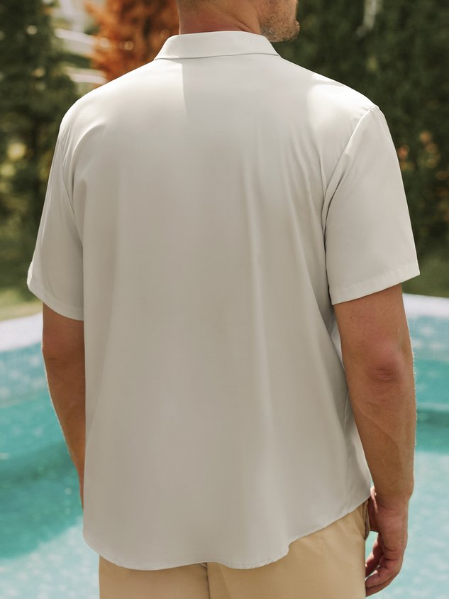 Mens Striped Front Buttons Soft Breathable Chest Pocket Casual Bowling Shirt