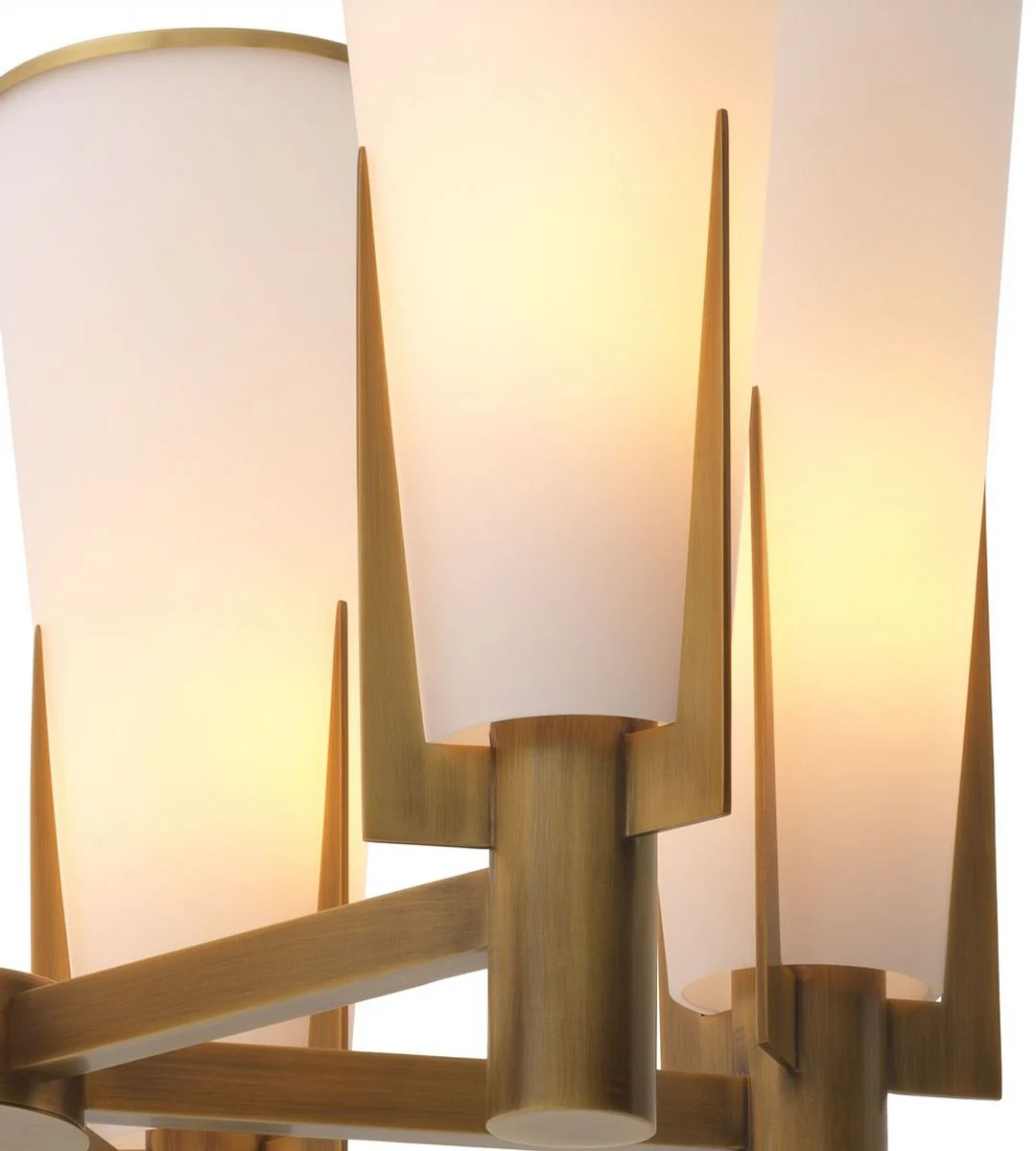 Casa Padrino lámpara de araña de lujo latón antiguo / blanco Ø 60 x A. 78 cm - Lámpara de araña moderna de metal con pantallas de vidrio - Colección de Lujo