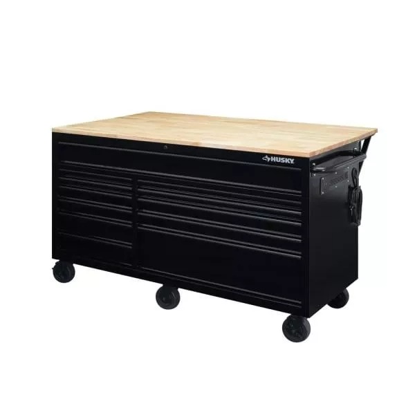 62 IN. 12-DRAWER MOBILE WORKBENCH WITH FULL LENGTH EXT TABLE IN ALL BLACKED OUT