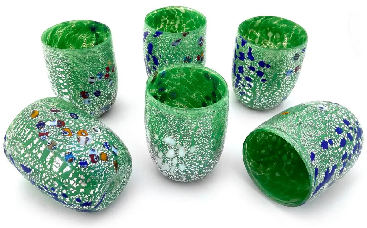 Casa Padrino conjunto de 6 vasos de agua de cristal de Murano de lujo verde ? 8 x A. 10,5 cm - Hecho en Italia
