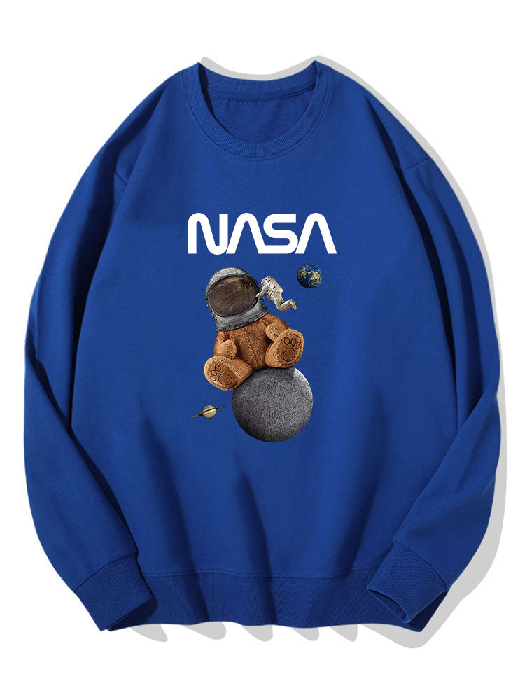 Space Bear Print Cotton Sweatshirt