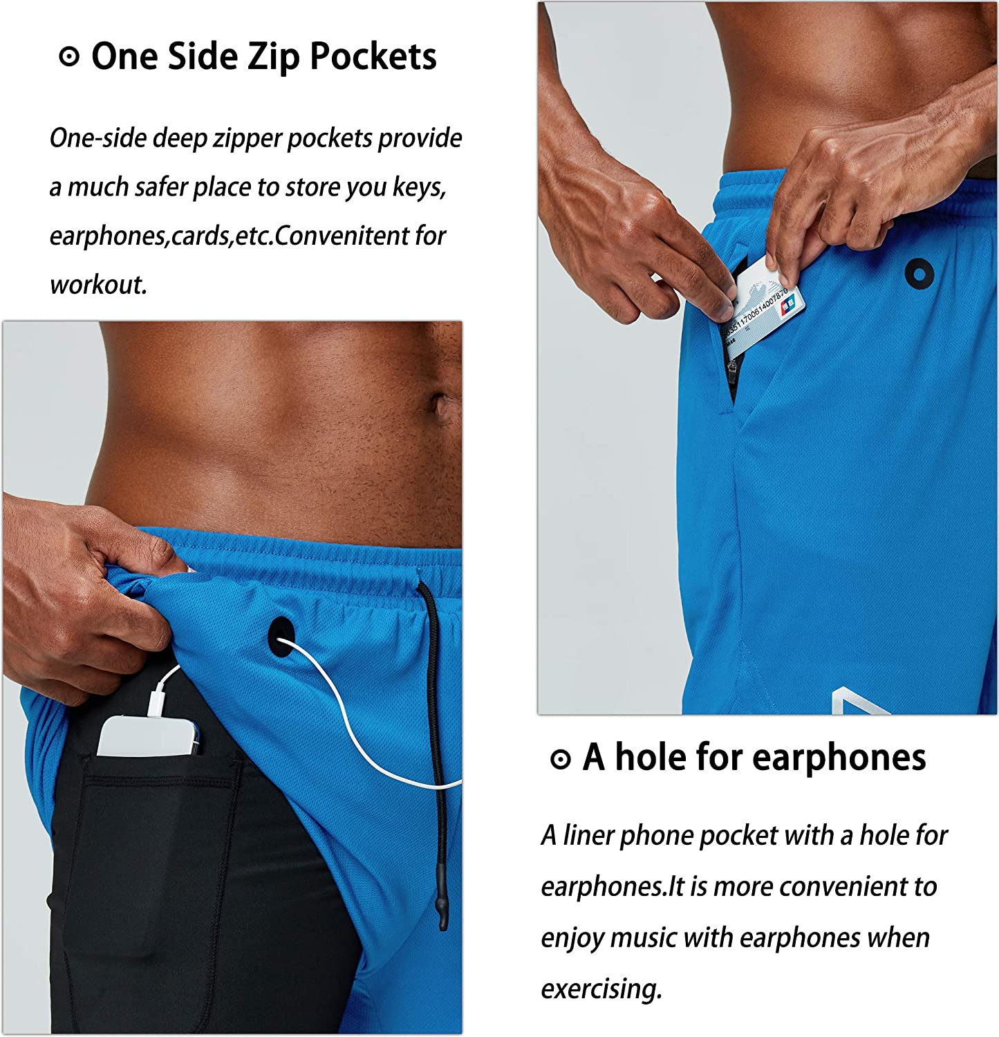 Men's 2 in 1 Running Shorts Gym Workout Quick Dry Mens Shorts with Phone Pocket