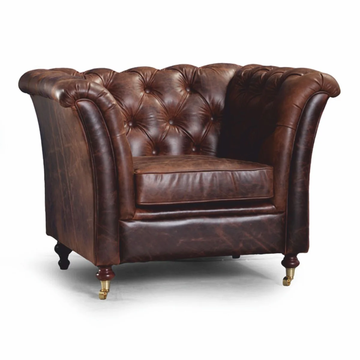 Casa Padrino sill¨®n Chesterfield de lujo de cuero genuino marr¨®n vintage / lat¨®n - Muebles de cuero genuino