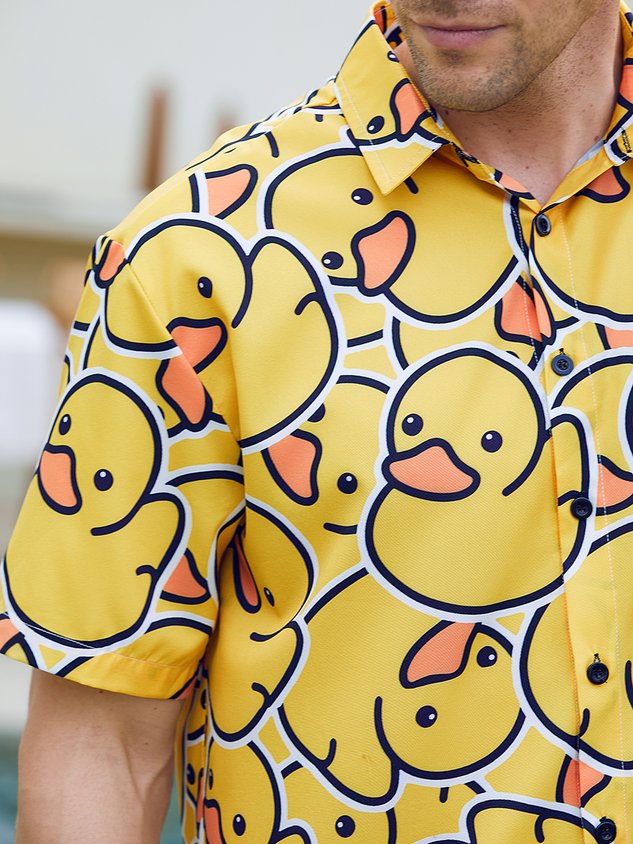 Yellow Duck Chest Pocket Short Sleeves Casual Shirt